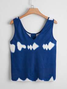 Áo hai dây Plus Size Nút Cà vạt nhuộm Giải trí - Màu xanh lam - Xem 2