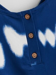 Áo hai dây Plus Size Nút Cà vạt nhuộm Giải trí - Màu xanh lam - Xem 3