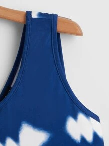 Áo hai dây Plus Size Nút Cà vạt nhuộm Giải trí - Màu xanh lam - Xem 4