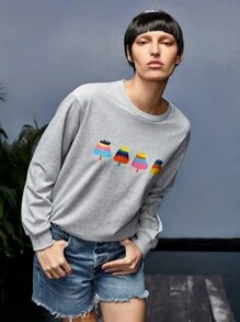 Mister Fred Áo nỉ Đồ họa Lá thư Giải trí - Màu Xám nhạt - Xem 1