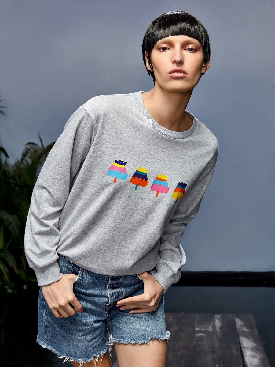 Mister Fred Áo nỉ Đồ họa Lá thư Giải trí - Màu Xám nhạt - Xem 1