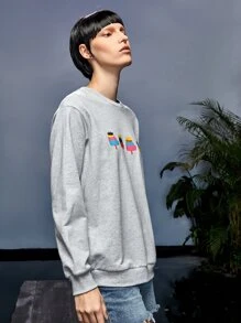 Mister Fred Áo nỉ Đồ họa Lá thư Giải trí - Màu Xám nhạt - Xem 4