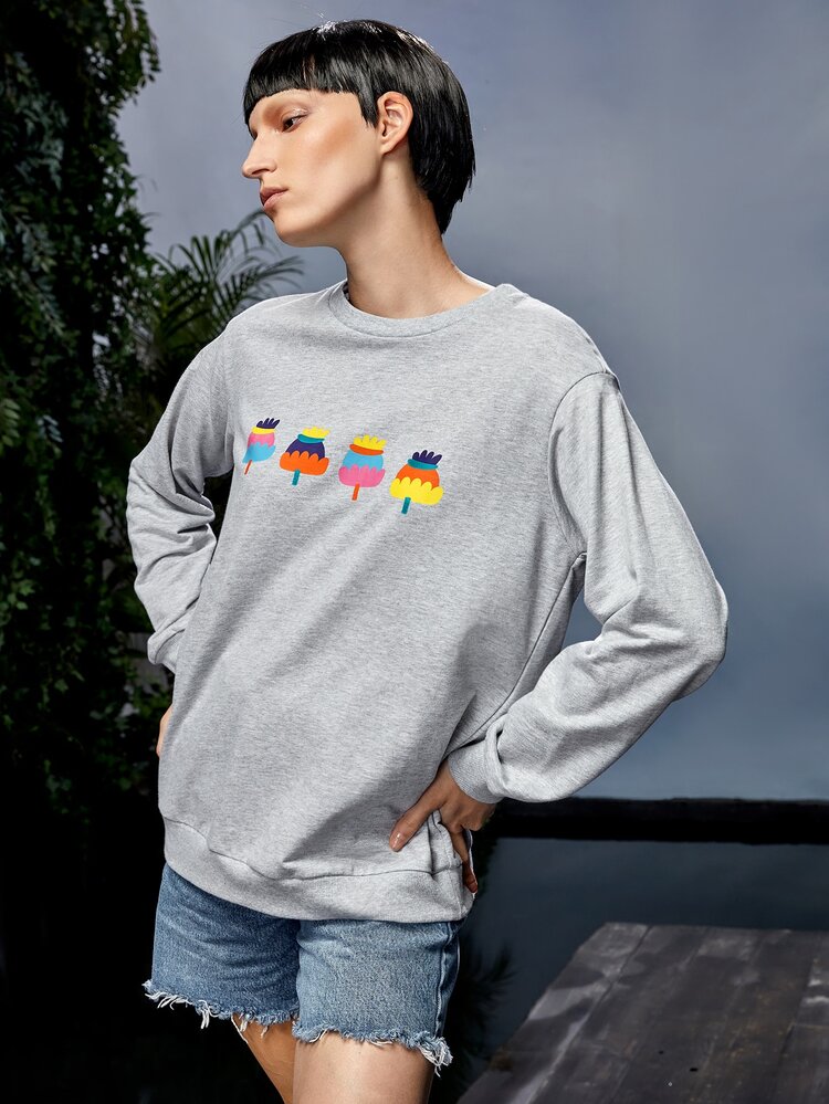 Mister Fred Pullover con estampado de dibujos animados - Gris Claro - Añade 5