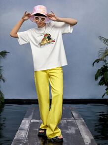 ILROMPI Slogan & Cartoon Graphic Drop Shoulder Tee - White - View 3