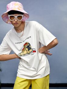 ILROMPI Slogan & Cartoon Graphic Drop Shoulder Tee - White - View 5