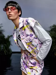 DAYDREAMS AND ICE CREAMS 圖案印花翻蓋口袋毛邊夾克 - 彩色 - 查看 1