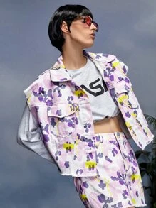 DAYDREAMS AND ICE CREAMS 圖案印花翻蓋口袋毛邊夾克 - 彩色 - 查看 3