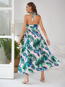 Vestido apretado con estampado tropical, escote halter y espalda descubierta - Multicolor - Ver 2