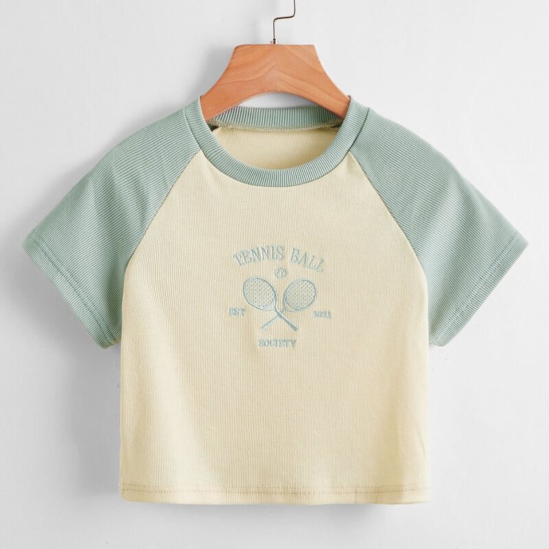 

Letter Tennis Racket Embroidery Baseball Tee, Multicolor