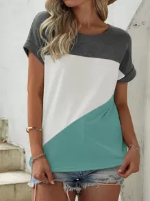 SHEIN Unity 拼接面蝙蝠袖T恤 - 彩色 - 查看 5