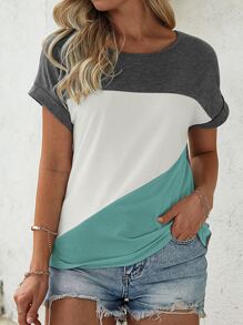 SHEIN Unity 拼接面蝙蝠袖T恤 - 彩色 - 查看 3