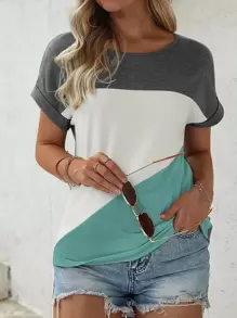 SHEIN Unity 拼接面蝙蝠袖T恤 - 彩色 - 查看 1