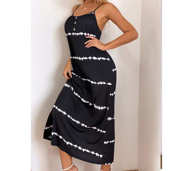 

Graphic Print Cami Dress, Black