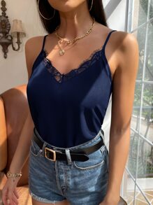 Serisse 蕾絲拼接吊帶上衣 - 藏蓝色 - 查看 4