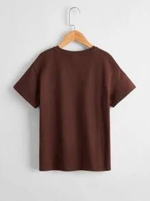 SHEIN 女孩字母圖案T恤 - 棕色 - 查看 2