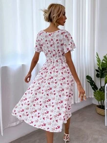 SHEIN LUNE 交叉領腰帶滿版花卉連衣裙 - 彩色 - 查看 2