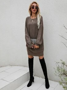 SHEIN LUNE Vestido de punto de hombros caídos unicolor - Marrón Mocha - Ver 3