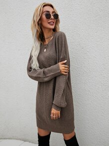 SHEIN LUNE Vestido de punto de hombros caídos unicolor - Marrón Mocha - Ver 4