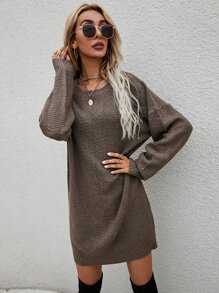SHEIN LUNE Vestido de punto de hombros caídos unicolor - Marrón Mocha - Ver 5