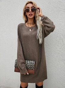 SHEIN LUNE Vestido de punto de hombros caídos unicolor - Marrón Mocha - Ver 6