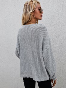 SHEIN LUNE Drop Shoulder Eyelet Detail Jumper - Light Grey - View 2