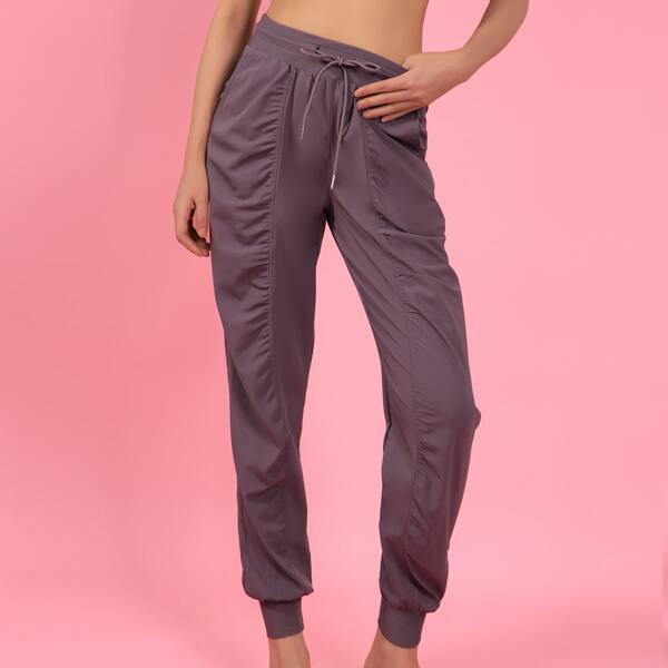 

Drawstring Waist Ruched Sports Pants, Mauve purple