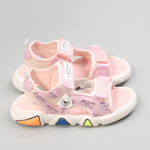 

Toddler Girls Letter Graphic Velcro Strap Sandals, Pink
