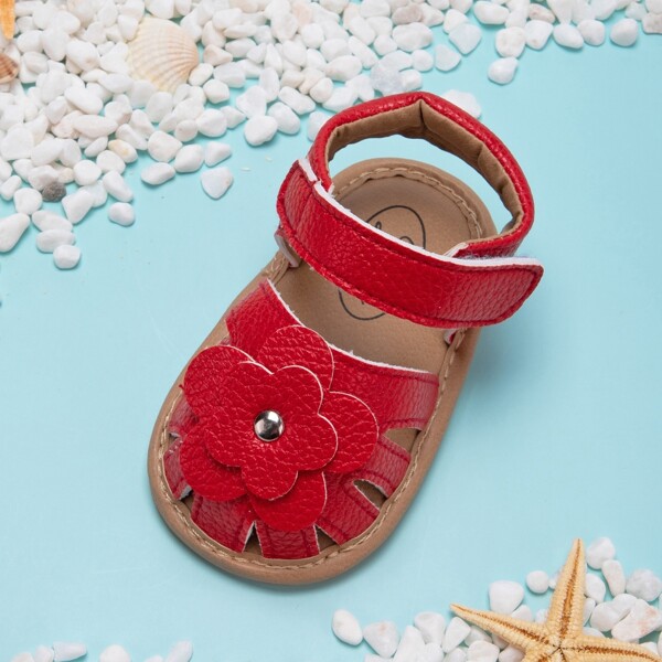 

Baby Girl Floral Appliques Velcro Strap Sandals, Red