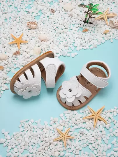 1雙嬰兒女童花朵裝飾圖案鑲嵌涼鞋