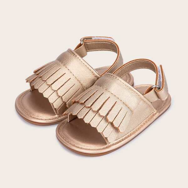 

Baby Girl Metallic Fringe Decor Slingback Sandals, Gold