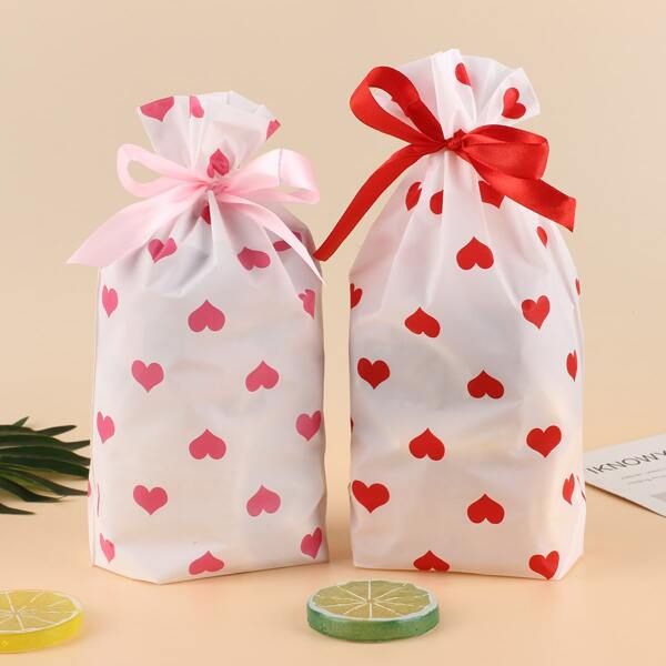 

10pcs Heart Print Random Packaging Bag, Multicolor