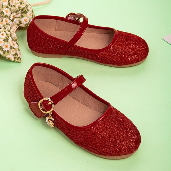 

Girls Metallic Velcro Strap Flats, Red