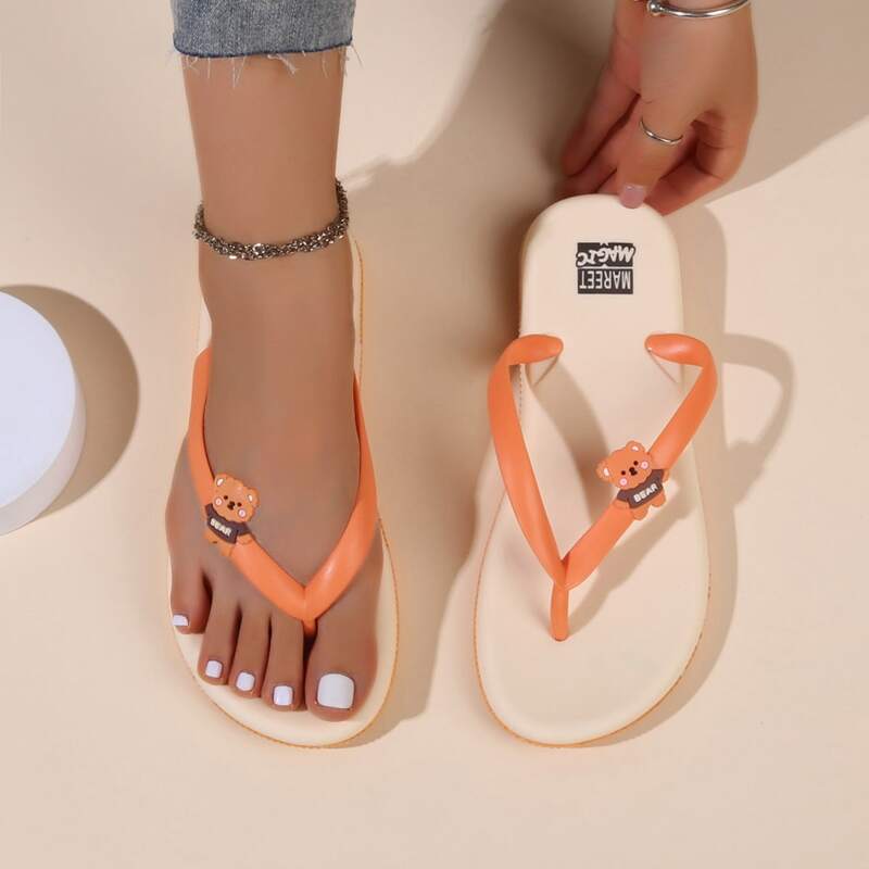 

Cartoon Bear Decor Flip Flops, Orange