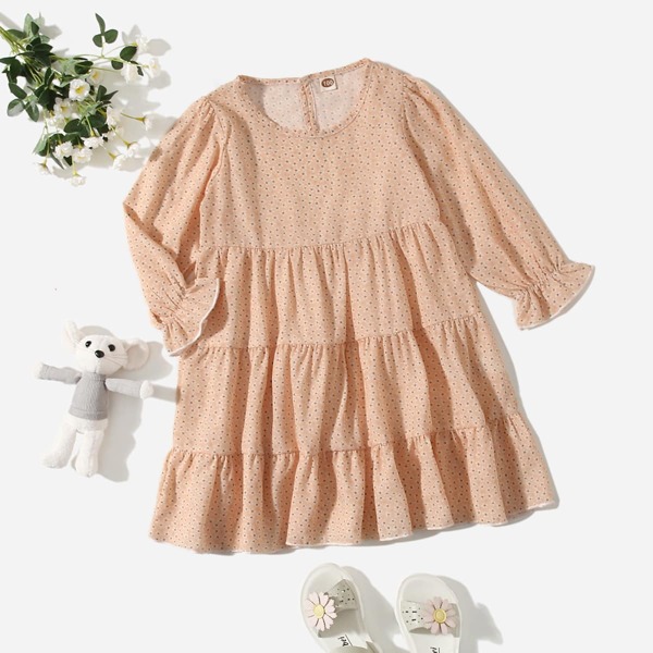 

Toddler Girls Ditsy Floral Flounce Sleeve Smock Dress, Apricot