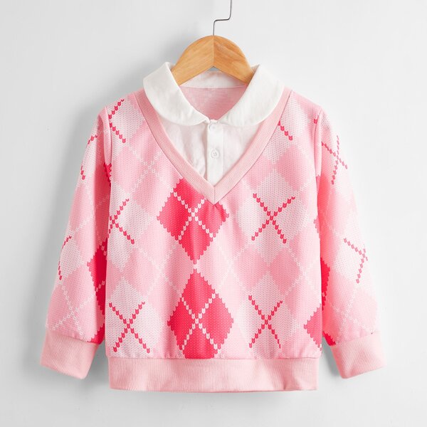 

Toddler Girls Argyle Print 2 In 1 Sweatshirt, Multicolor
