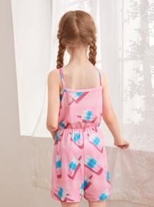 Girls Popsicle & Letter Graphic Cami Romper - Baby Pink - View 2