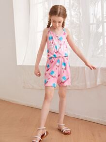 Girls Popsicle & Letter Graphic Cami Romper - Baby Pink - View 4
