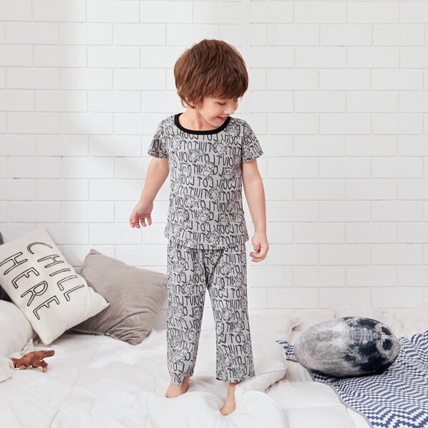 

для мальчиков Пижама с принтом медведя и буквы, Серый