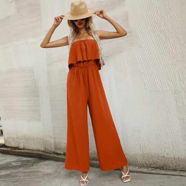 

Wide Leg Solid Tube Jumpsuit, Burnt orange