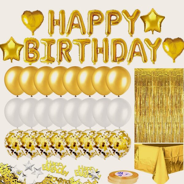 

34pcs Party Balloon & Tassel Curtain Set, Gold