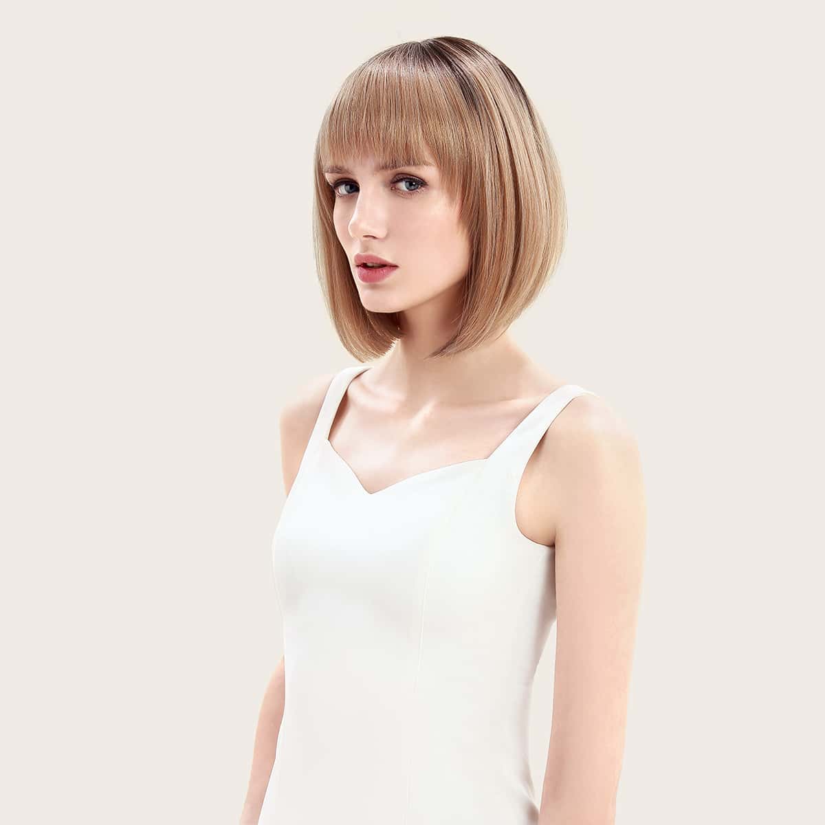 

Natural Short Wig With Bangs, Multicolor