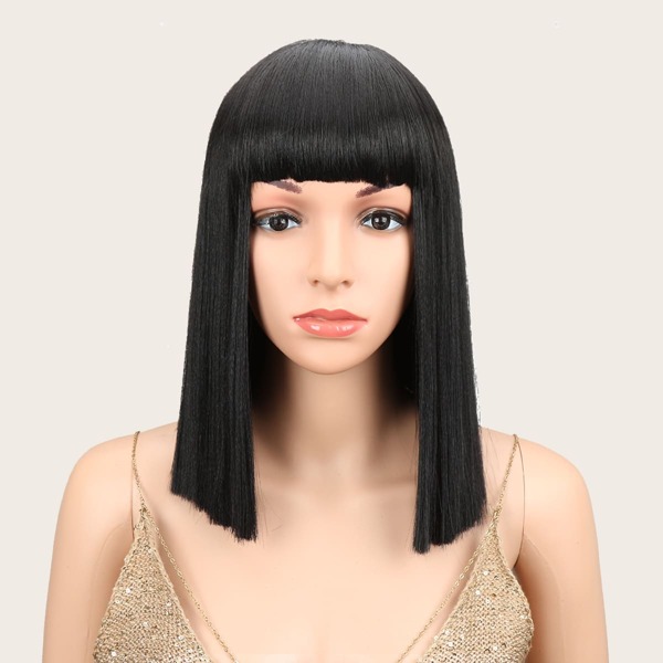 

Natural Straight Wig With Bangs, Black