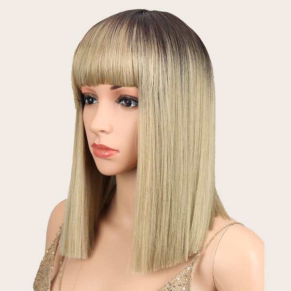 

Natural Straight Wig With Bangs, Multicolor