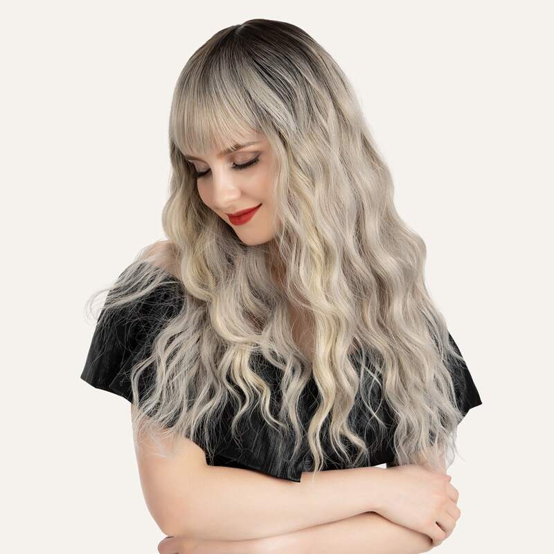 

Natural Long Curly Wig With Bangs, Multicolor