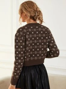 Flower Pattern Jumper - Mocha Brown - View 3