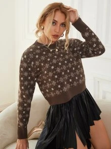 Flower Pattern Jumper - Mocha Brown - View 4
