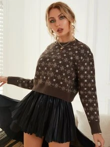 Flower Pattern Jumper - Mocha Brown - View 5