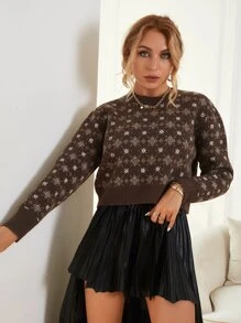 Flower Pattern Jumper - Mocha Brown - View 6