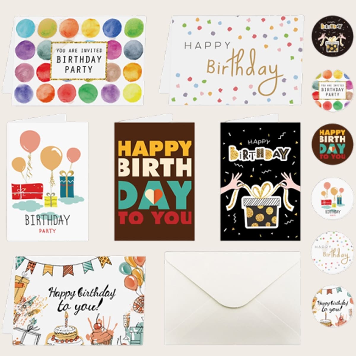 

6sets Slogan Graphic Birthday Greeting Card, Multicolor