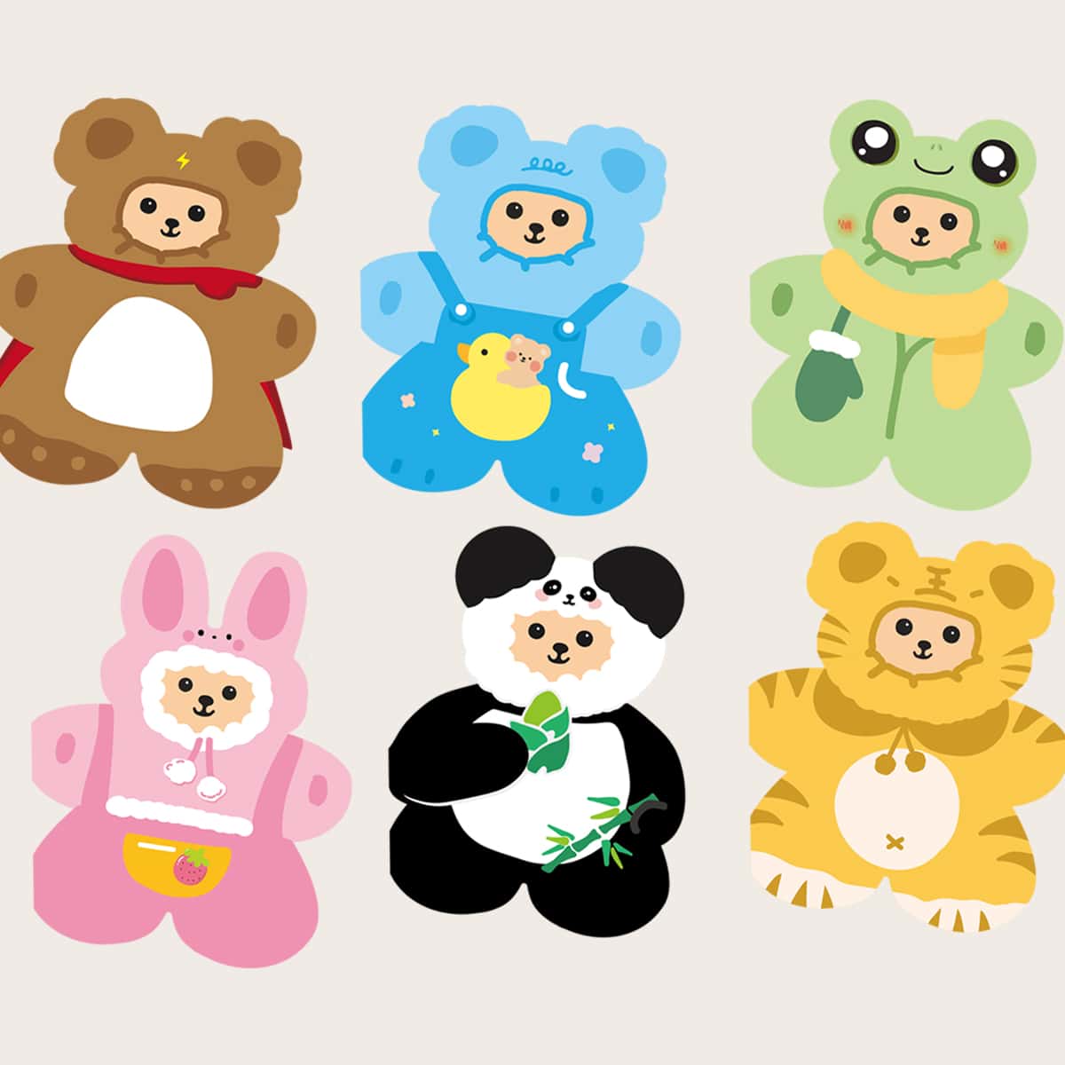 

6sets Cartoon Animal Greeting Card, Multicolor